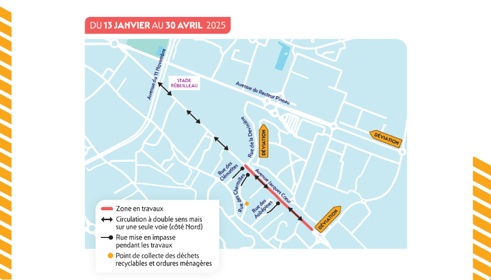 Plan travaux Avenue Jacques Cœur du 13 janvier au 30 avril 2025